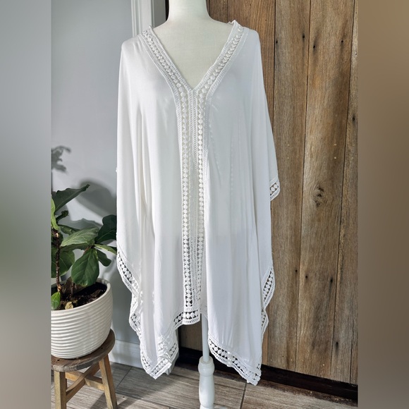 NEW Tommy Bahama Crochet Lace Trim Oversized Swim Cover-Up Tunic Size S White - Picture 4 of 10